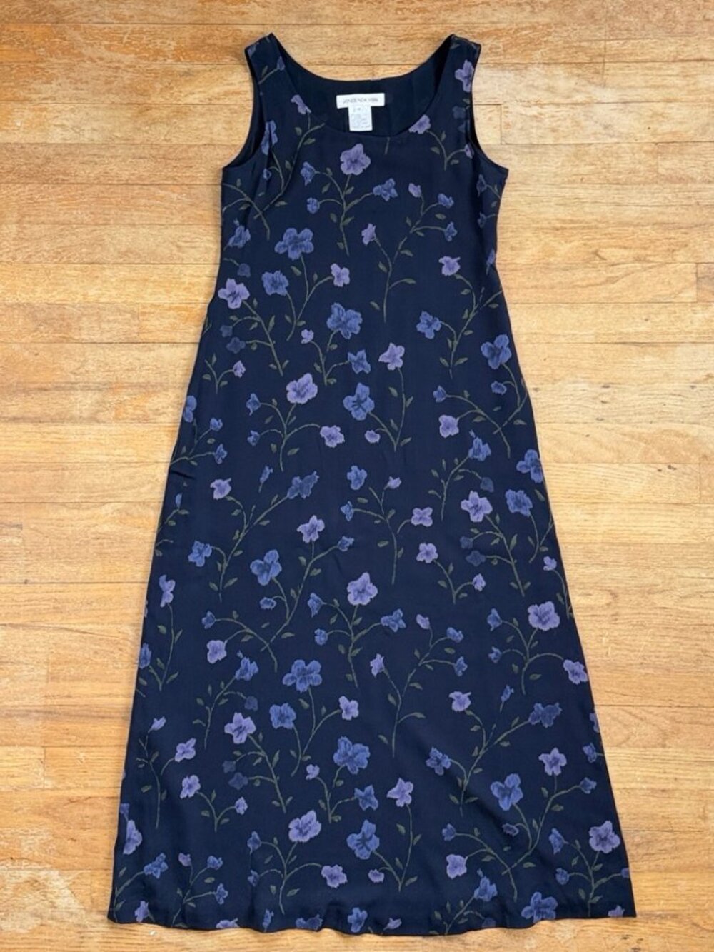Vintage Floral Maxi Dress Size Small 90s Navy Blue Sleeveless Summer Sundress